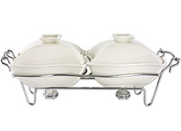 Double Ceramic Warming Dishes with Stand