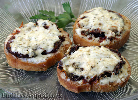 Three Cheese Crostini with Sun-Dried Tomatoes